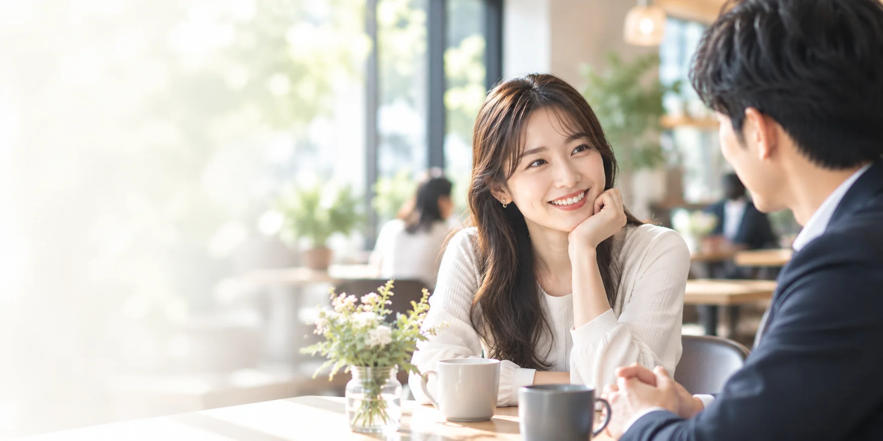 カフェで会話する男女
